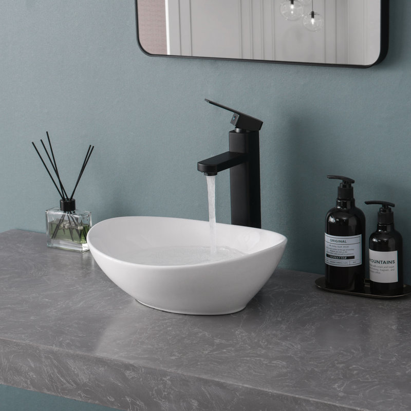 Paklorde 11.61'' White Ceramic Oval Vessel Bathroom Sink & Reviews